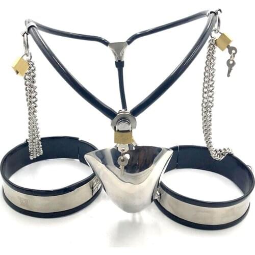 Male Chastity Belt+thigh Ring Metal Underwear Chastity Pants Cock Cage Adjustable 2 Pcs/set Male Chastity Device Bdsm Penis Cage