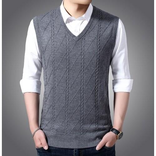 Sweater Men Knitted Cashmere Wool 2019 Autumn Winter V-Neck Sleeveless Vest Pull Homme pullover Sweater Vest Men