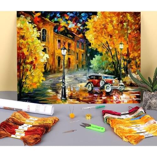 Oil Painting Style Town Printed 11CT Cross Stitch Kit Embroidery DMC Threads Handiwork Craft Needlework Handmade Gift