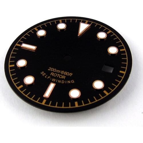 New 30.4mm black Dial luminous markers date window fit ETA 2836 2824 miyota 82 Movement Mens New Watch dial