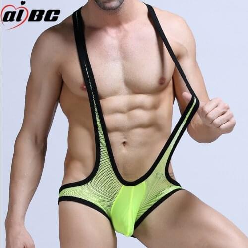 New sexy summer mens body shaping jumpsuit casual one-piece fitness sling underwear mesh man