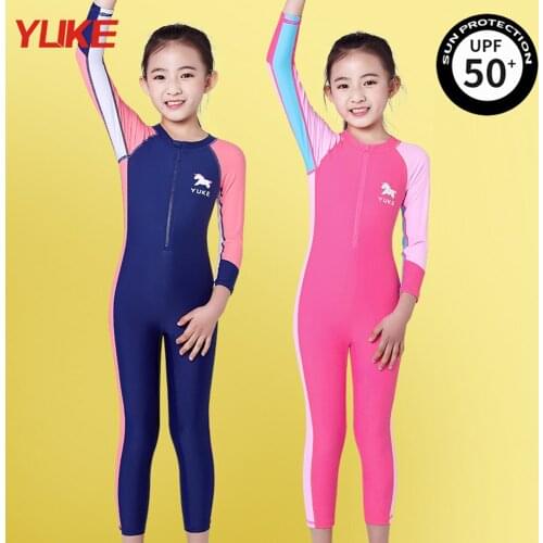 New UPF 50+ Lycra Rash Guard Girls' Long Sleeve One Piece Childrens Swimsuit Childrens Beach Surfing Quick-Drying Swimsuit