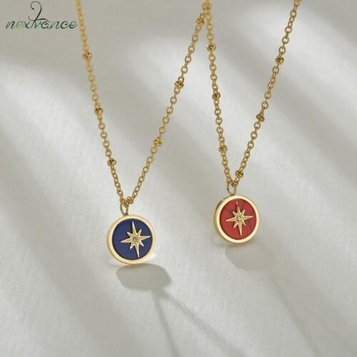 Nextvance Stainless Steel Charms Round Star Pendant Necklace Blue Red Necklace for Birthday Memorial Day Family Girlfriend Gift