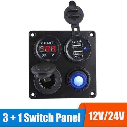 12V 24V 4 In 1 LED Switch Panel Cigarette Lighter USB Charger Splitter Accessories For Caravan Van Trailer Truck 4x4 Marine Boat