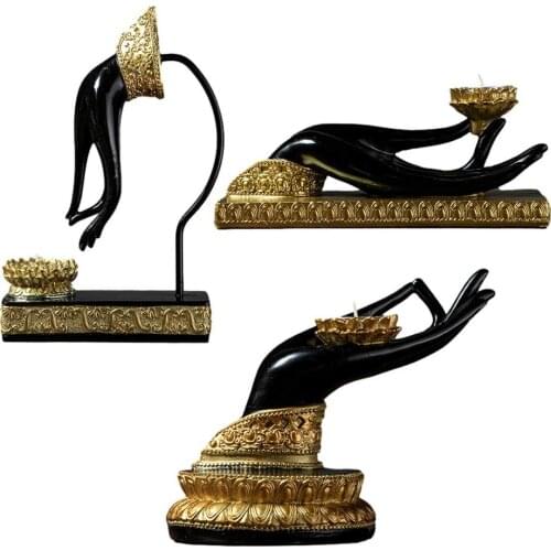 Bergamot Candlestick Resin Finger Gesture Candle Holder Decor Buddhist Belief Home Decoration Candlestick Collectible Figurines