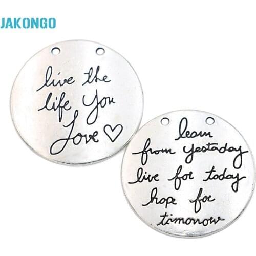 6pcs Learn from Yesterday Live for Today Hope for Tomorrow Charms Pendants for Necklace Jewelry Making DIY Handmade 30mm