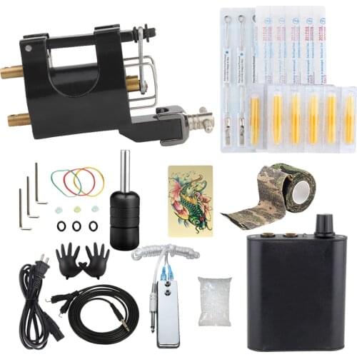 Complete Tattoo Kit 1 Black Tattoo Machines Gun Power Supply Grips Body Art Tools Set Tattoo Permanent Makeup Tattoo set