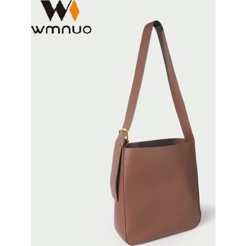 Wmnuo New Bucket Women Cow Leather Shoulder Composite Bags For Girls Simple Ladies Sac Classic Big Capacity Handbag Commuter Bag