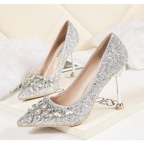 Wedding Shoes Bride Crystal Heels Elegant Shoes For Woman Rhinestone Heels Stiletto Party Shoes For Women Ladies High Heels Sexy