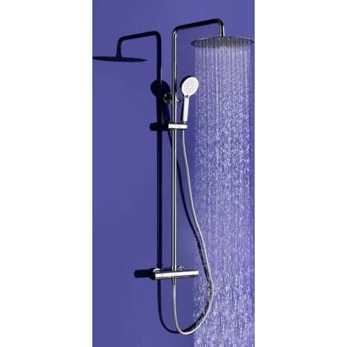 Dual Handle Thermostatic Shower Faucet Wall Mounted Tub Filler 8" Rainfall Shower Set Mixer Tap with Hand Shower
