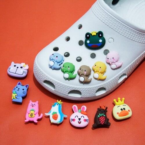 Cute 1PCS Dinosaur Friend Animals Cats Ducks Frog Rabbit Shoe Charms For Croc Wristbands Shoe Decoration Buckle Kids Gift Jibz
