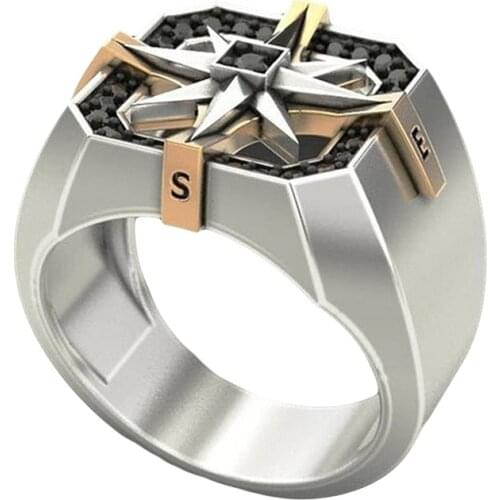 Vintage Viking Compass Seal Geometric Jewelry Mens Engagement Wedding Gift Ring