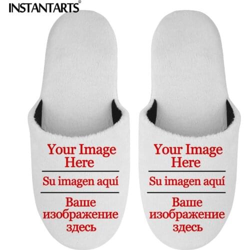 INSTANTARTS Custom Image/Logo Print Women Winter Home Slippers Non-slip Winter Cotton Warm Indoor Bedroom Slides Dropshipping