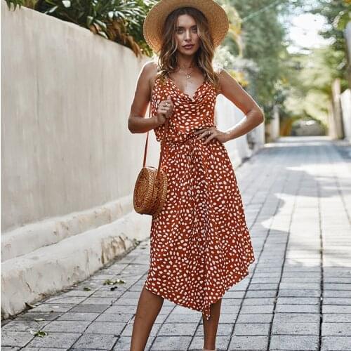 TEELYNN sleeveless strap women dresses vestidos boho rayon 2020 polka dot summer dresses beach casual midi dresses Bohemia robe