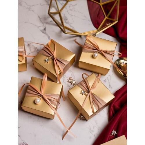 20pcs/lot Gold gift box luxury Square Wedding candy box packaging gift boxes baby shower Birthday party favors Supplies