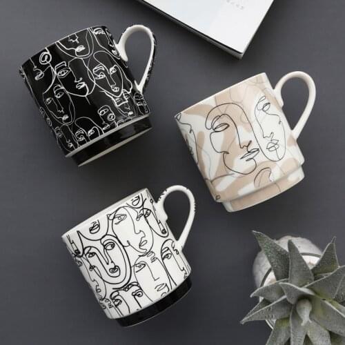 3PCS/SET Nordic Porcelain Abstract Face Mugs For Coffee Tea Milk Water Creative Stacktable Ceramic Cup Kitchen Office Home Decor