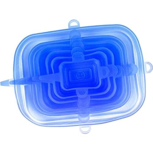 6 Pcs / Set Reusable Blue Food Grade Silicone Stretch Blankets