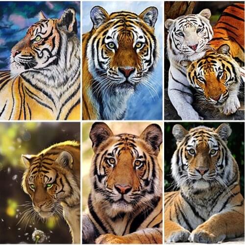 5D DIY Diamond Painting Animal Cross Stitch Kit Square/Round Drill Diamond Embroidery Kits Tiger Rhinestone Home Decoration Gift
