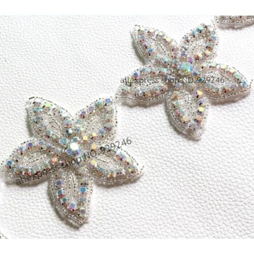 2pcs/lot 7cm Star AB color crystal rhinestone applique clothing clear strass trimmings for headdress costume boots decoration