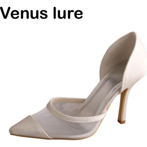 Thin Heel Off white Color Satin Womens Dress Shoes for Wedding Pointed Toe