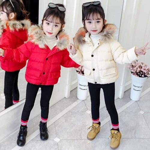 Toddler Winter keeping Warm Jacket For Girl Cute Fur Collar Thick Plush Lining Kids Windbreaker Coat Children Hooded Outerwear
