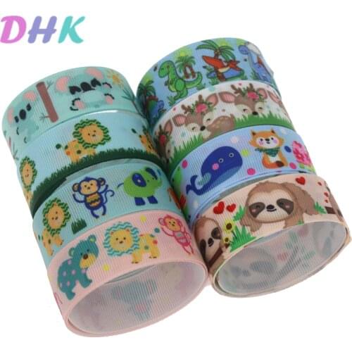 DHK 10yards animals deer lion sloth Printed Grosgrain Ribbon Accessory Hairbow Headwear Decoration DIY Wholesale OEM B1939