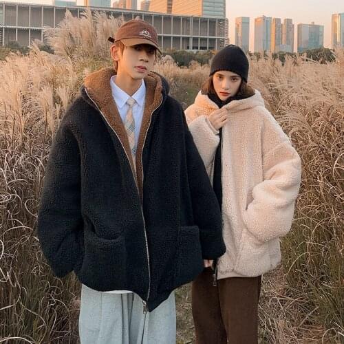 Mens Loose Style Fleece Thick Warm Parkas Coat Hooded Winter Outwear Black Apricot Size M-XXXL Z33