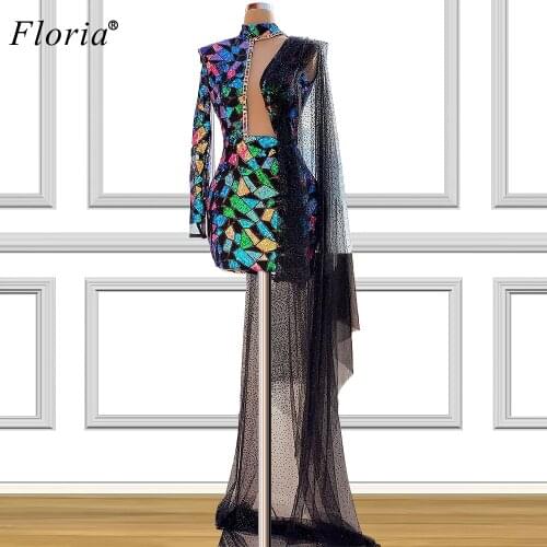 Dubai Multi Colors Mini Prom Dresses Mermaid Long Sleeves Cocktail Party Dresses For Women платья для выпускного Sexy Gowns