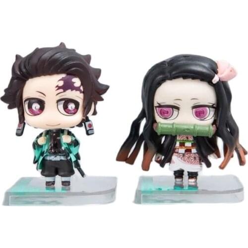 8cm Anime Figure Q.ver Kimetsu no Yaiba Kamado Nezuko Tanjirou PVC Action Figure 2 PCS Children Gift Toys