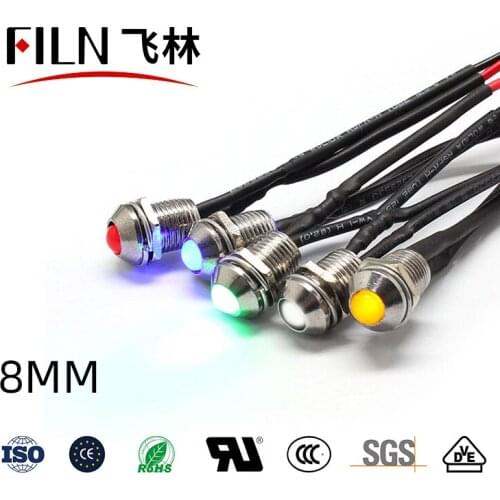 FILN 8mm waterproof 12v 24v 220v 110v high-brightness emergency power supply pilot lamp led indicator light with wire