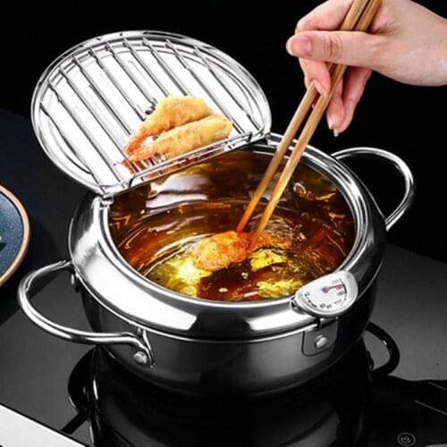 Deep Fryer French Fries 304 Stainless Steel Gas Frying Machine Potato Fryer With Oil Cooking Pot Fried Chicken With Thermometer
