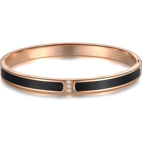 JeeMango Classic Titanium Steel White/Black Shell Bracelets & Bangles Luxury Engagement Wedding Bangle Jewelry For Women B18045R