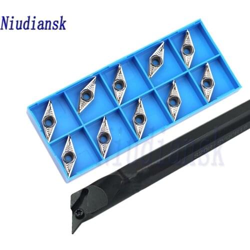 10pcs VCGT1604 Inner Hole Carbide Inserts +1pc S20R-SVQCR16 Arbor S25S-SVQCR16 Internal Turning Tool Holder CNC Lathe Tools Suit