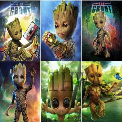 Groot DIY Diamond Painting Marvel Superhero Cross Stitch Full Square Round Diamond Embroidery Sale Home Decor Gift Handwork