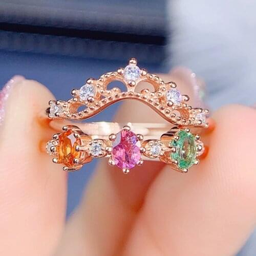 Natural real tourmaline crown luxury ring Per jewelry 0.25ct*3pcs gemstone 925 sterling silver Three styles wearing J215302