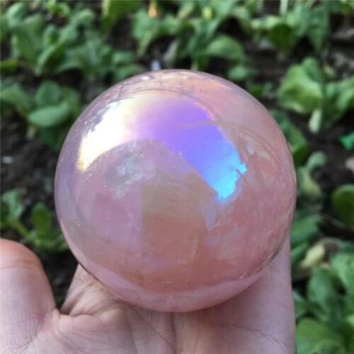 Beautiful pink aura quartz crystals natural rose crystal ball energy stone