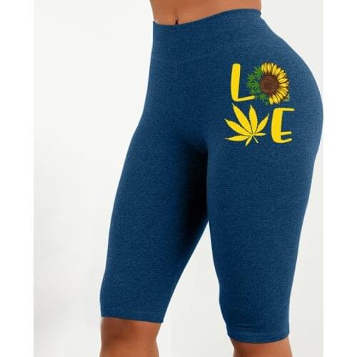 Plus Size 5XL 2021 Summer Women Leggings Pants Love Sunflower Leggings Five Pants Skinny Trouser Ladies Leggings Dance Pants
