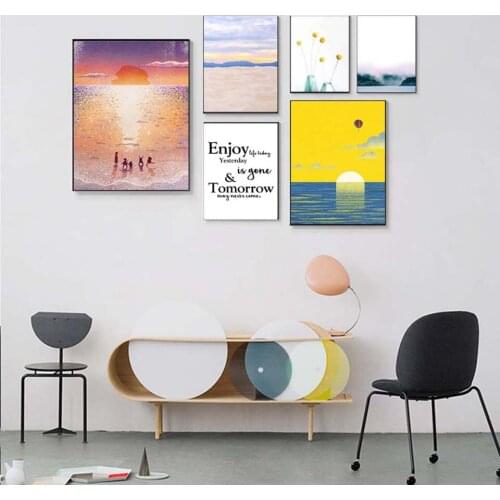 Dream It Enjoy Today Quotes Nordic Landscape Sunrise Poster Wall Art Pictures For Bedroom Canvas Painting Modern Home Decor