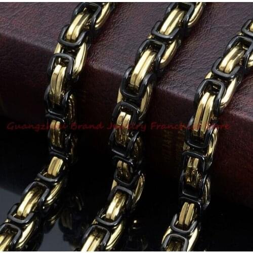 Fashion 16-40" Mens Chain Boys 4/5/8mm Gold Black Byzantine Link 316L Stainless Steel Necklace Wholesale Jewelry