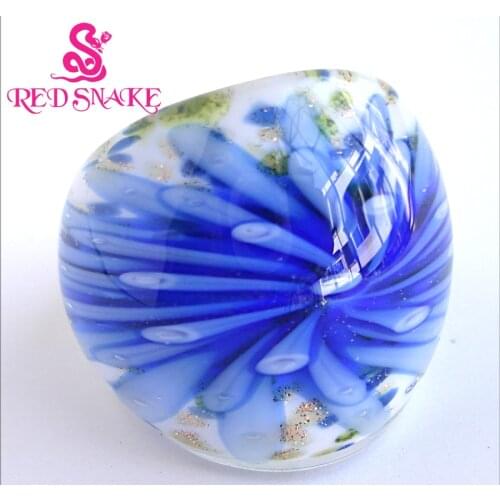 RED SNAKE Fashion Ring Handmade Dark blue with flower Murano Glass Rings