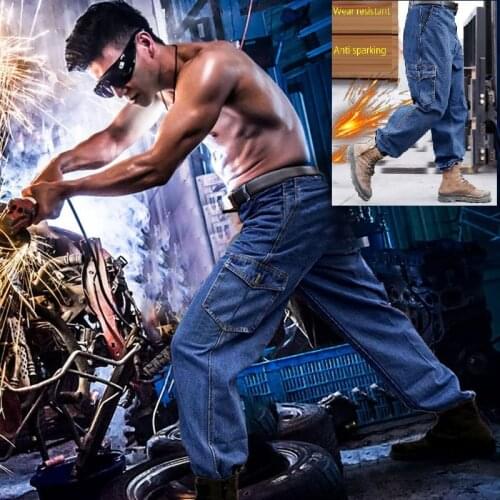Working Pants Mens Auto Repair Labor anti spark Welding Factory Work Trousers Denim Safety Clothing welder Pants work clothing
