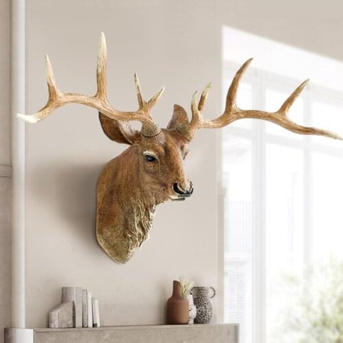 WALL DECORATION ORIGINAL EUROPEAN ANIMAL STATUE DEER HEAD HANGING LIVING ROOM BACKGROUND SCULPTURE MURAL ORNAMENTS RESIN CRAFT