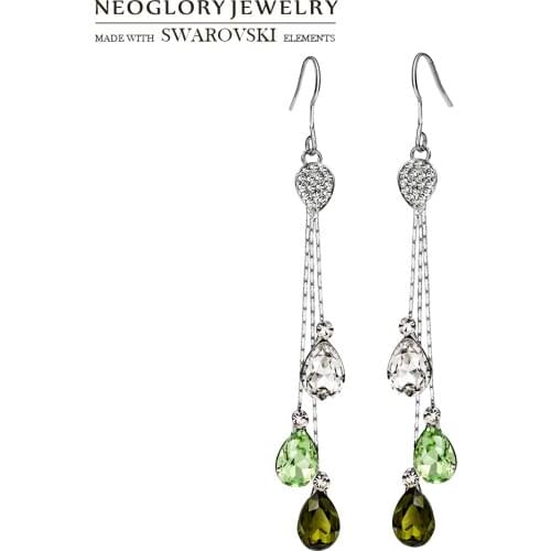 Neoglory Austria Rhinestone & Crystal Chain Dangle Earrings Water Drop Style Alloy Plated Elegant Beads For Trendy Women