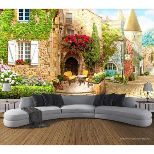 Papel de parede European town street view background wall 3d wallpaper,bedroom KTV bar mural wall decor