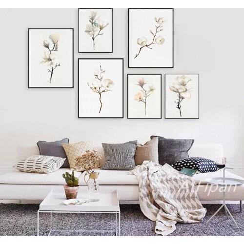 Minimalist Watercolour Magnolia Poster Nordic Flower Wall Art Canvas Botanical Print for Living Room Modern Home Cuadros Decor