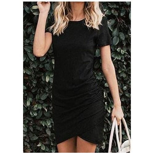 Hot girls dress women Solid Ruched Short Sleeve Bodycon Dress without Necklace Party Femme sexy dress elegant evenning vestidos
