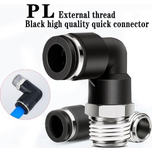 PL black pneumatic quick connector 4mm-12mm hose connector outer diameter 1/8" 1/4" 3/8" 1/2" BSP elbow plug-in connector