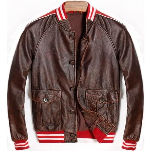 Casual Fashion Genuine Leather Baseball Jackets Coats For Men Winter Dress Suit Mens Cowhide Coat Stripe Overcoats Plus Size