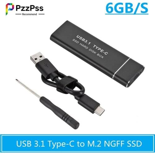 PzzPss USB 3.1 Type-C to M.2 NGFF SSD Mobile Hard Drive Disk Box 6Gbps External Enclosure Case for m2 SATA SSD USB 3.1 2260/2280
