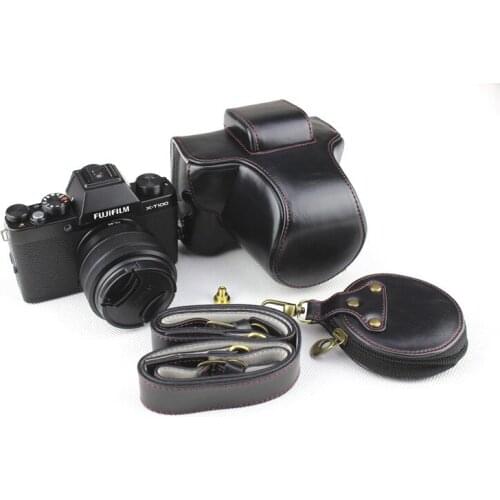 Luxury PU Leather Camera Bag For Fujifilm Fuji XT100 XT-100 Body Protective Base Case With Battery Opening+Strap